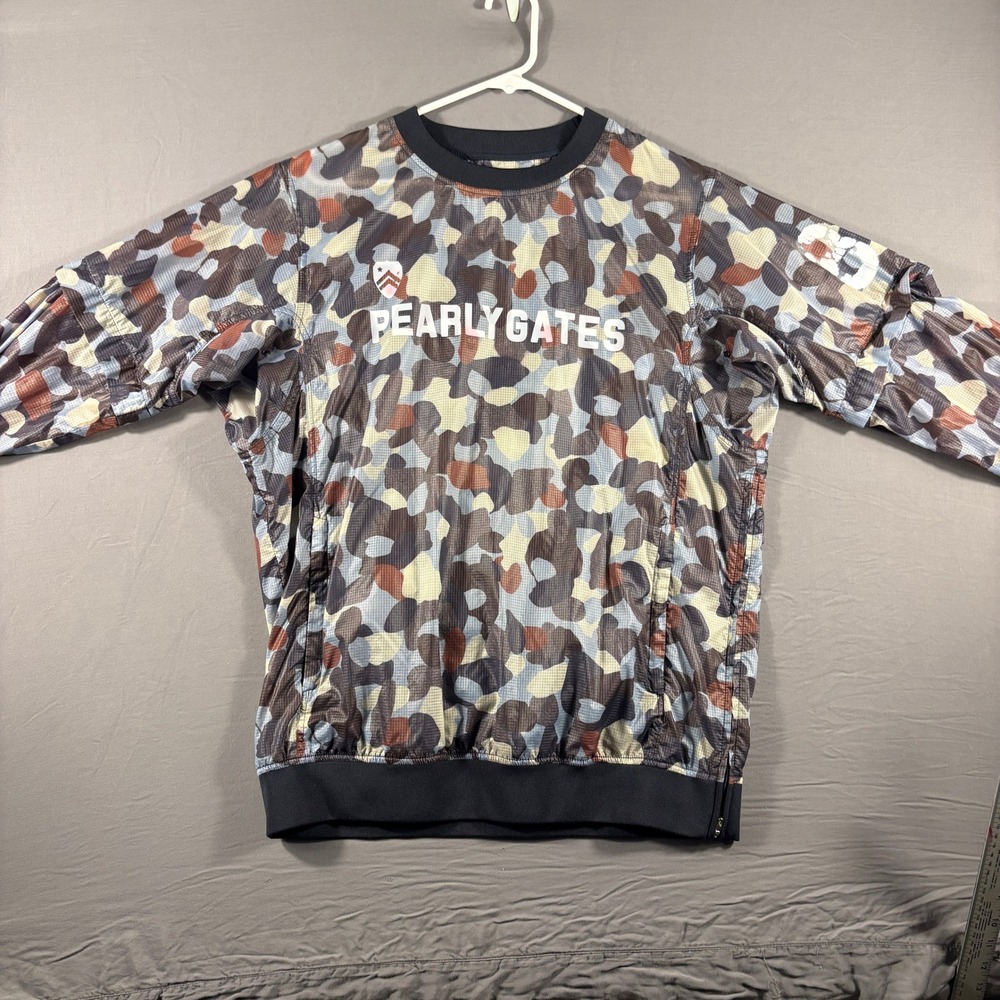 Pearly Gates Mens Camo Golf Windbreaker Pullover Ripstop Navy Multi Size XL